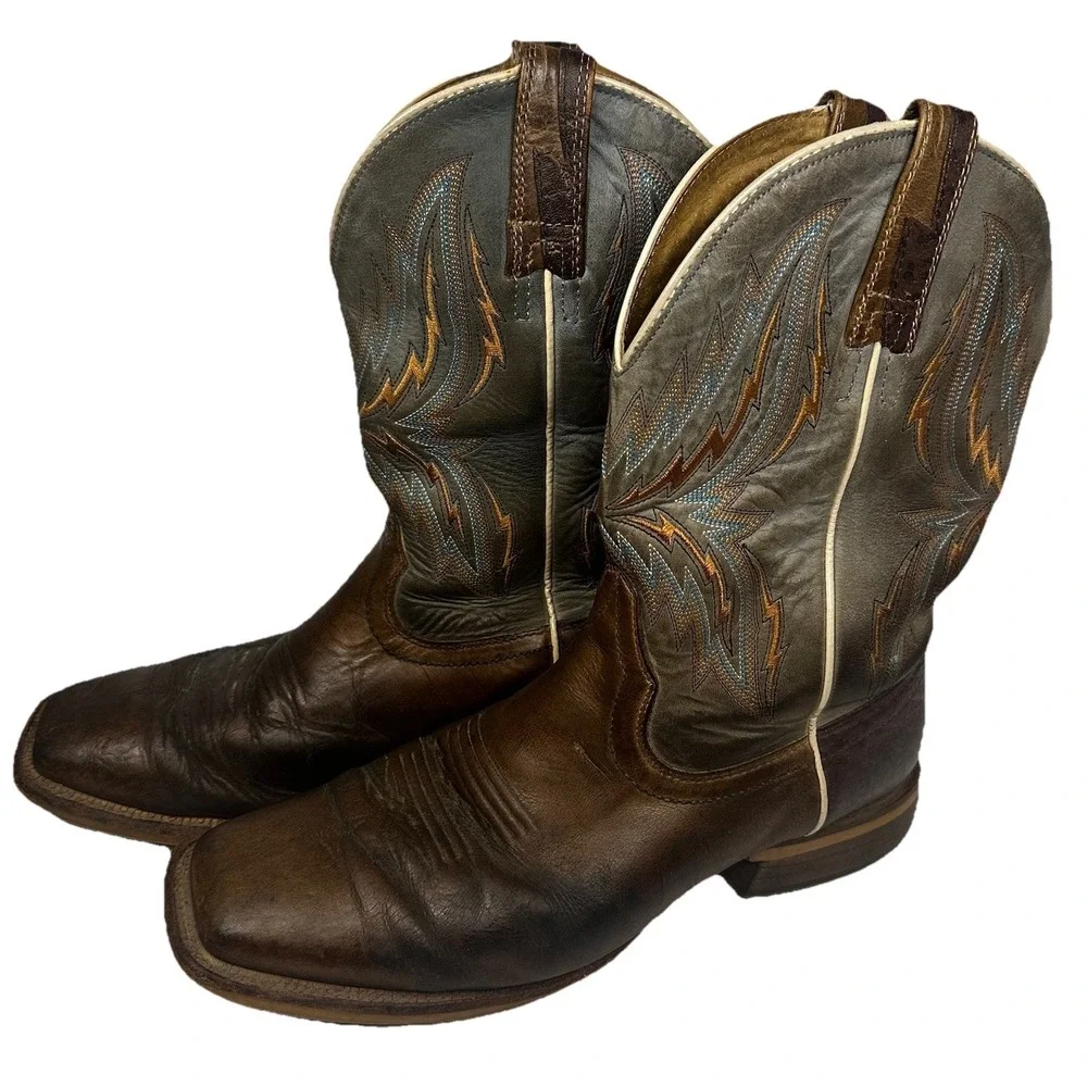 Ariat Arena‎ Rebound Men's 9.5D 10021679 Brown Blue Leather Square Toe Boots
